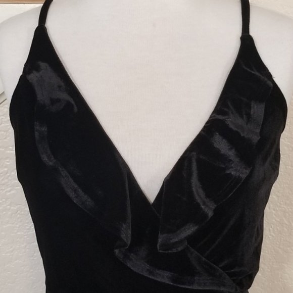 Black Velvet Faux Wrap Ruffle Cocktail Dress 10 - Picture 5 of 5